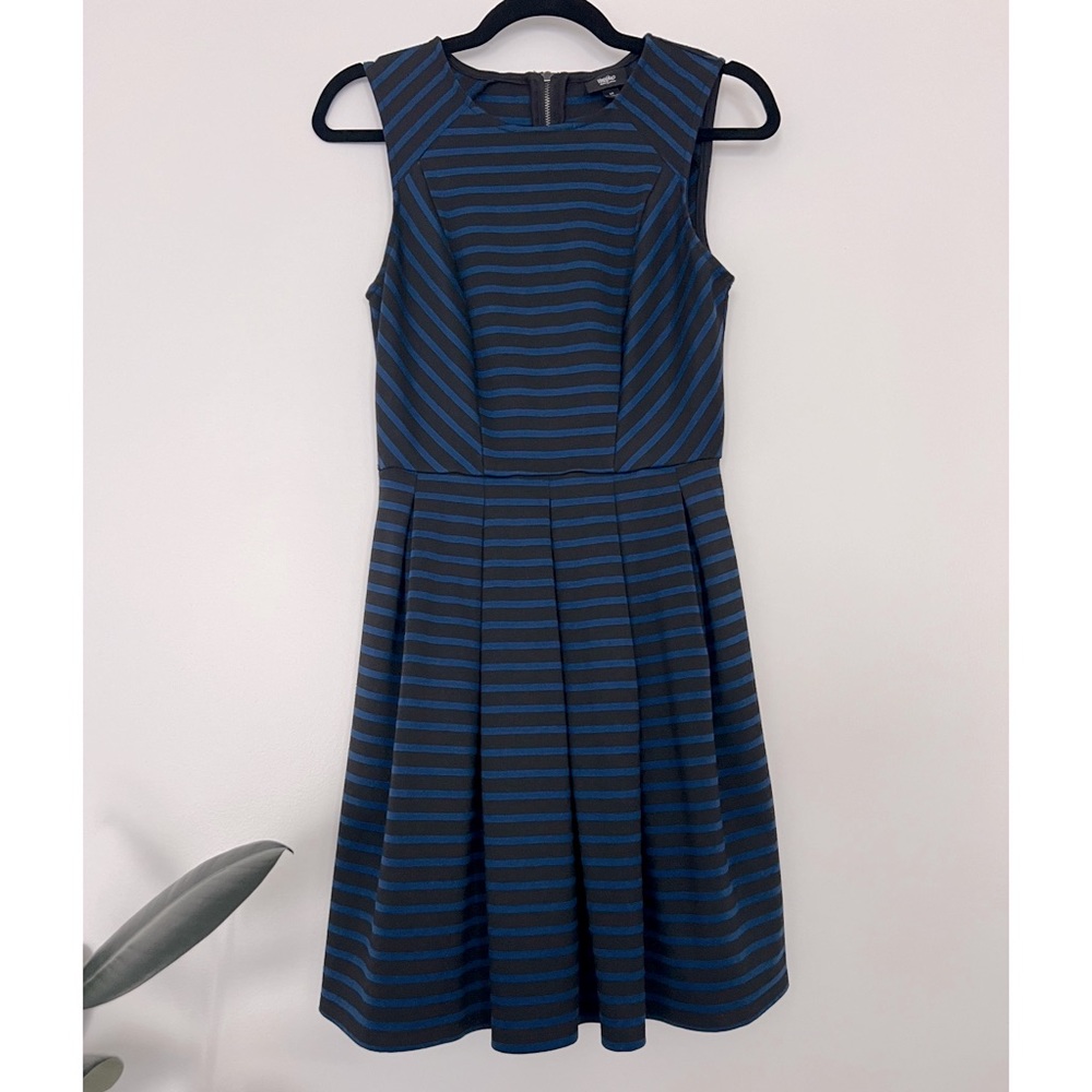 Sleeveless Black & Blue Striped Dress